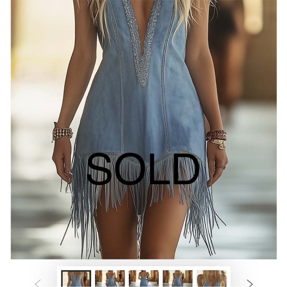 Chic Denim Blue Fringe Mini Dress